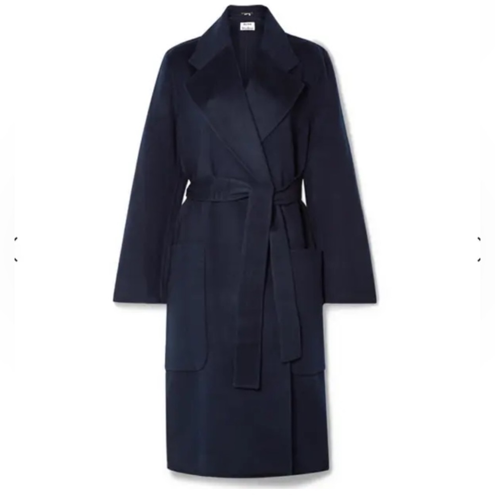 ACNE STUDIOS $1450 CARICE BELTED DOUBLE-BREASTED COAT MIDNIGHT BLUE